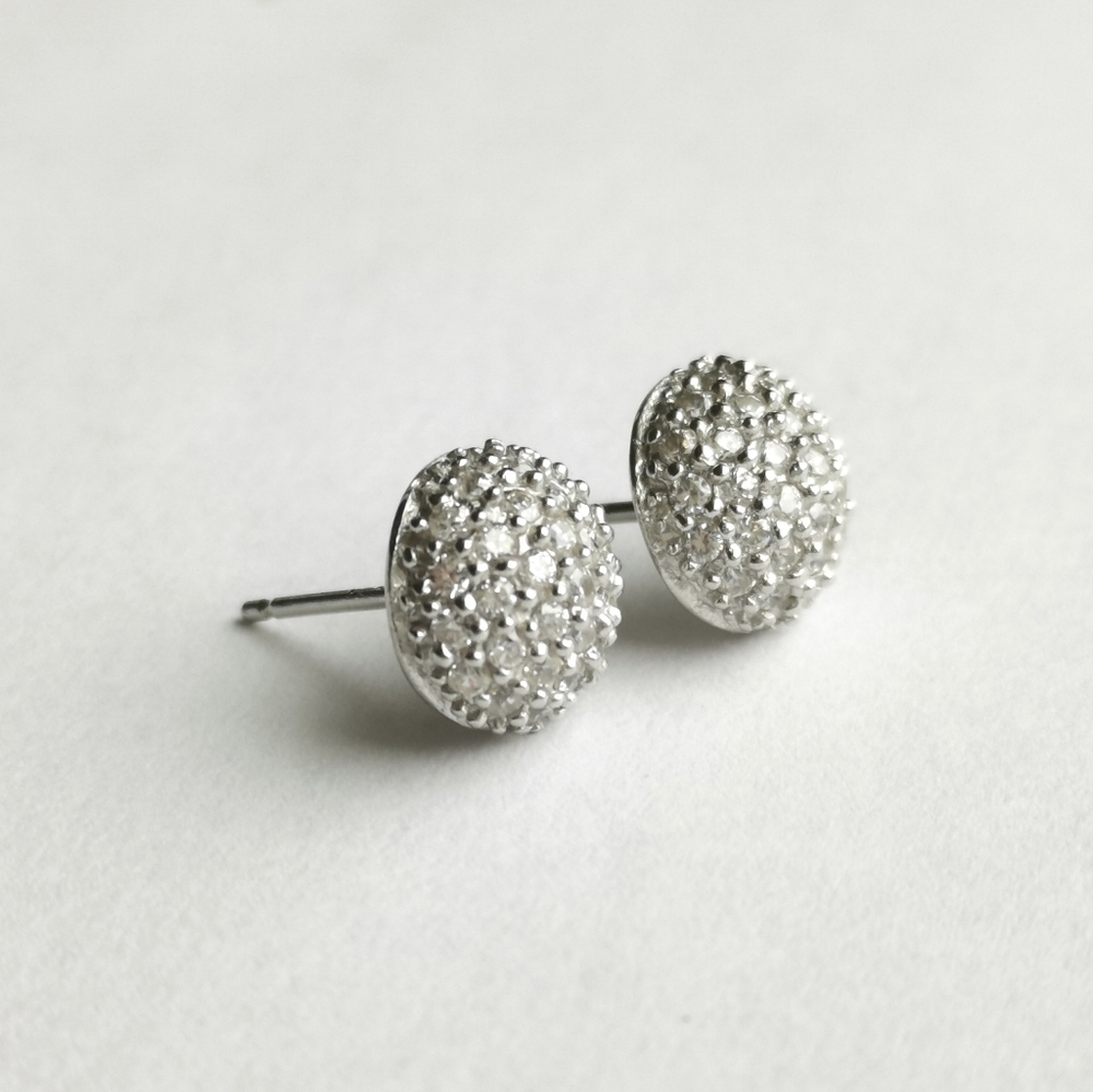 NEW sterling silver pave cz dome stud earrings